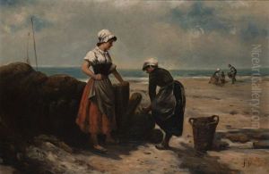 Beach Scene With Figures by Francisco Miralles Galup