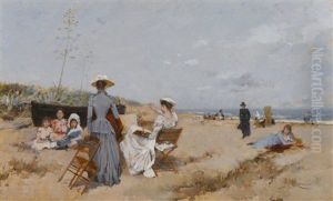 Painting On The Beach by Francisco Miralles Galup