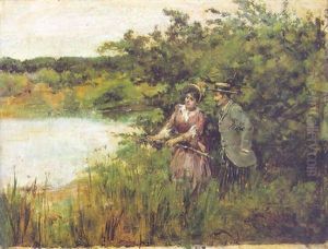 La Leccion De Pesca by Francisco Miralles Galup
