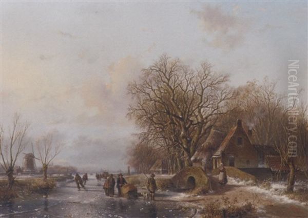 Skaters And A Sportsman On The Ice, A Windmill And Koek En Zopie Beyond - view 1