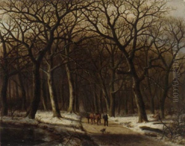 A Woodcutter With A Mallejan In A Winter Forest - view 1