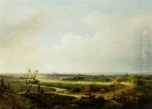 A Painter On A Hill Overlooking The Zilkweg To Noordwijkerhout by Everhardus B. G. Pagano Mirani