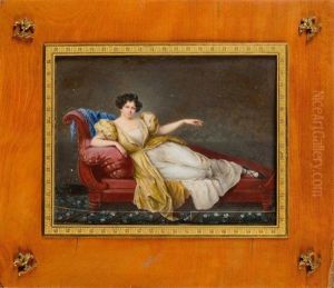 Portrait D"une Jeune Femme Allongee Sur Une Meridienne, Vetue D"une Robe De Soie Blanche Et Manteau Jaune Entrouvert by Aimee Zoe Lizinka de Mirbel