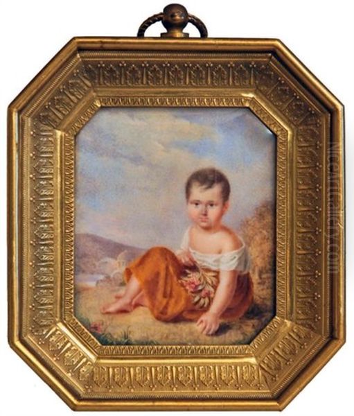 Portrait Presume D'un Enfant Royal De La Maison Bourbon Assis Sur Un Tertre Dans Un Paysage Au Temple De L'amour - view 1