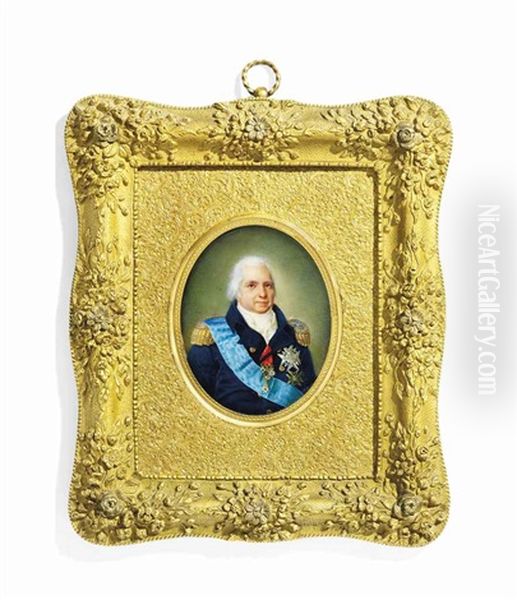 Louis Xviii (1755-1824), King Of France - 1824, In Blue Coat With Gold Epaulettes, Wearing Orders Including The Blue Moire Sash And Breast-star Of The Royal French Order Of The Saint Esprit - view 1