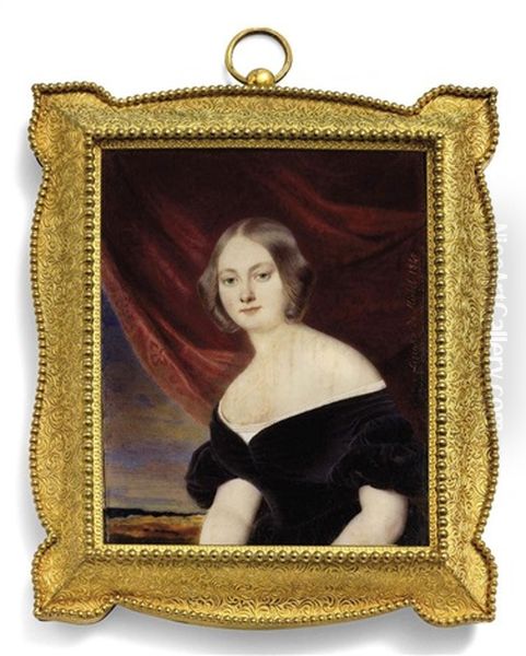 A Young Lady Called Madame Bouclier, In Decollete Black Velvet Dress With Puffed Sleeves And White Underdress - view 1