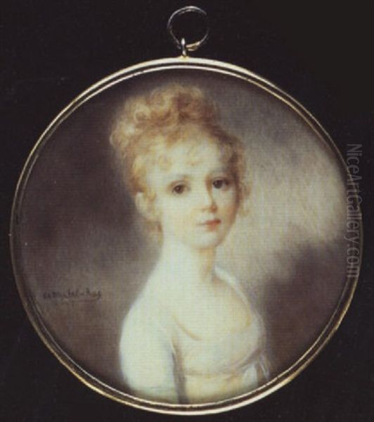 A Young Girl Wearing White Dress With White Waistband, Her Blonde Hair In A Loose Top-knot - view 1