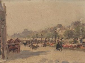 Marche Aux Fleurs. Quai De Paris Y Vista Del Parque De La Ciudadela, Barcelona (2 Works) by Gaspar Miro Lleo
