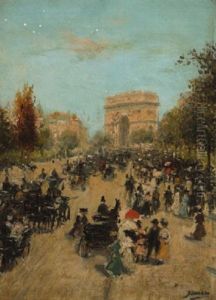Promeneurs Sur L'avenue Du Bois A Paris by Gaspar Miro Lleo