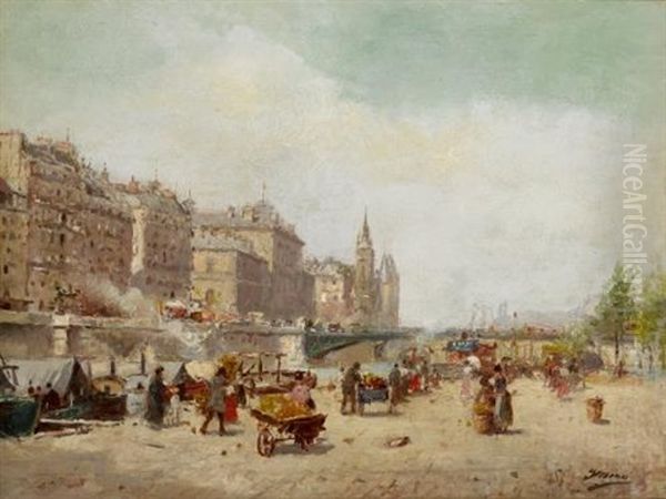 Market Day On The Seine, La Conciergerie In The Distance - view 1