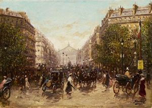 Paris. Automobile, Kutschen Und Zahlreiche Personen Auf Der Avenue De L"opera