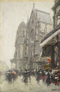 Winterlicher Strasenzug In Paris