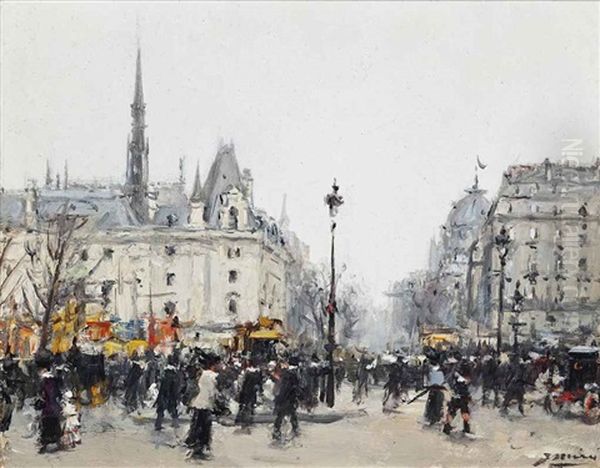 Figures Bustling Before The Conciergerie, Paris - view 1