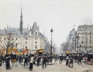 Figures Bustling Before The Conciergerie, Paris by Joaquin Miro