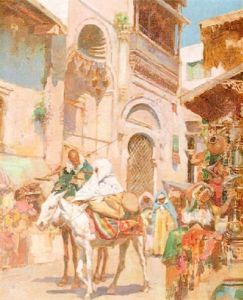 Horsemen In An Arab Market by Joaquin Miro
