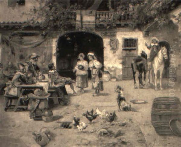 A Courtyard Scene With Cavalier Figures - view 1