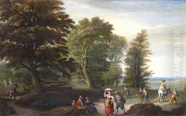 Figures In A Wooded Landscape - view 1