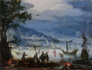 A Coastal Landscape With Fishing Boats And Peasants Disembarking, The Calling Of Saint Peter Beyond by Anton Mirou