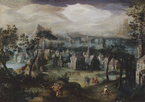 A Village Landscape With Elegant Company - view 1