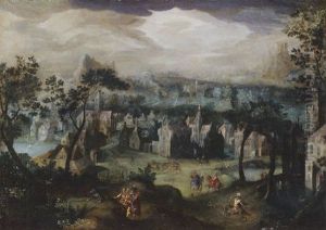 A Village Landscape With Elegant Company A Village Landscape With Elegant Company