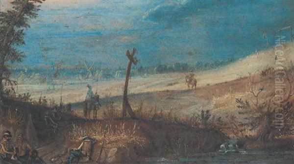 A Landscape With Soldiers Resting By A Path And Two Cavaliers In Arms On Their Mounts, A Village Beyond - view 1