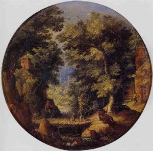 A Wooded River Landscape With Sportsmen by Anton Mirou