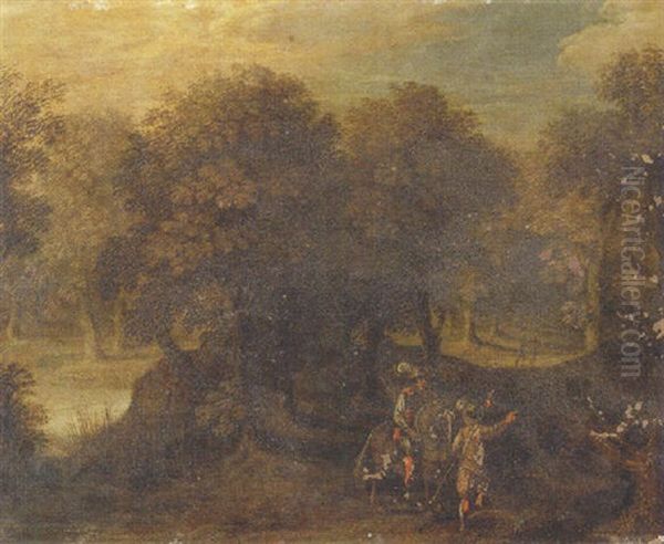 A Wooded Landscape With A Horseman And Soldier Conversing On A Path - view 1