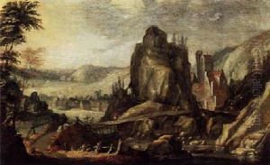 Mountainous Landscape With Travellers On A Bridge Mountainous Landscape With Travellers On A Bridge