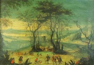 Paysage Boise Anime De Cavaliers Et De Promeneurs