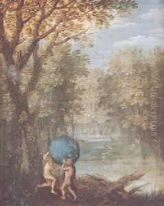 Antaeus And Hercules Holding A Globe In A River Landscape