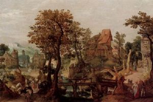 A Village Landscape With A Stream A Village Landscape With A Stream