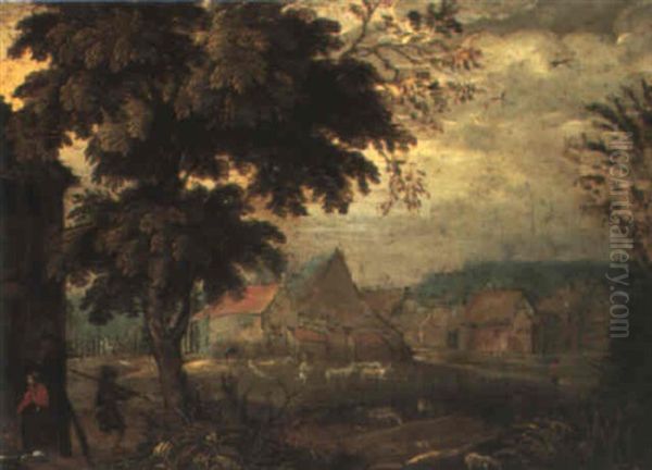 Landscape With Figures Beside A Village - view 1
