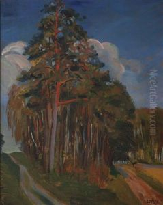 Landscape With Pine Trees by Ludwik Misky