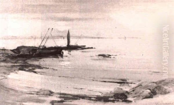 Moonlit Beach Scene With Fishermen Tending Their Boats - view 1