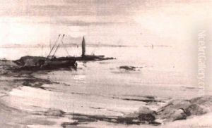 Moonlit Beach Scene With Fishermen Tending Their Boats Moonlit Beach Scene With Fishermen Tending Their Boats