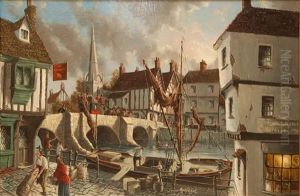 Busy Harbor Scene by Robert J. Mitchell