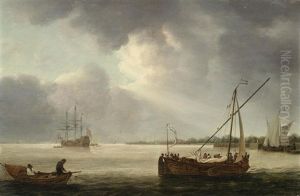 A British Man-of-war And Other Vessels by Thomas Mitchell