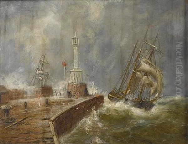 A Barquentine Making Maryport Harbour In A Gale - view 1