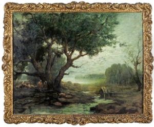 Fiume Nel Bosco Con Pastori Ed Armenti Fiume Nel Bosco Con Pastori Ed Armenti