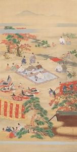 Kakejiku (noble Ladies And High-ranking Officers From The Imperial Court Enjoying A Utakai Party) by Mitsusada (Tosa Shigematsu)