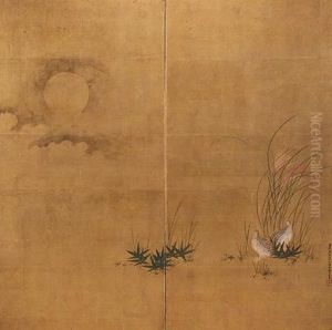 Quails In Grasses Under A Moon