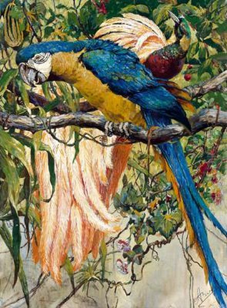 "blauer Arara Und Rosa Paradiesvogel" - view 1