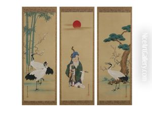 Long Life And Happiness (triptych) by Tosa Mitsuyoshi