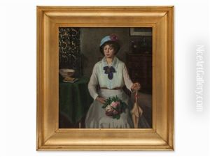 Lady With A Bunch Of Roses by Heinrich Mittag