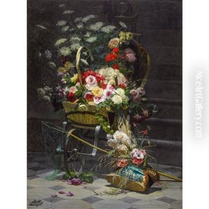 Blumenwagen Mit Uppigem Rosenbouquet by Joseph Mittey