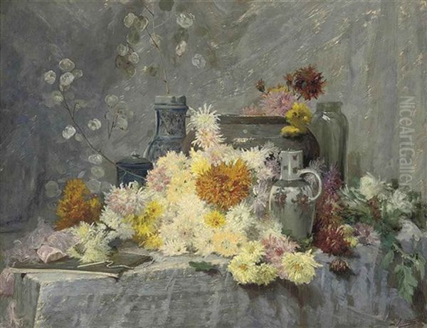 Chrysanthemums And Pottery - view 1
