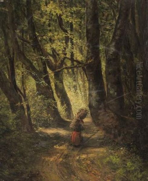 Femme Au Fagot De Bois Dans Une Foret - view 1