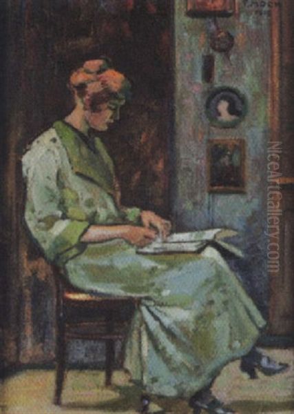 Interieur Mit Lesender Frau Auf Einem Stuhl - view 1