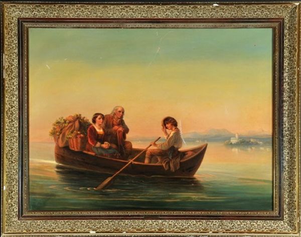 Paar Im Ruderboot Nach Der Weinernte - view 1