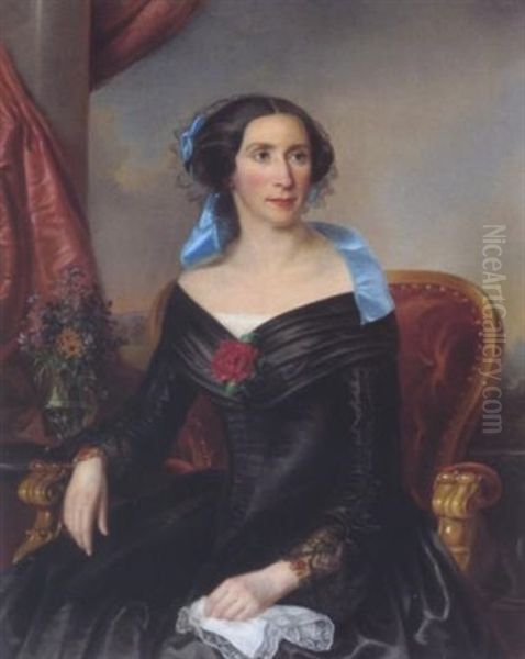 Portrait Einer Dame Vor Einem Landschaftshintergrund - view 1